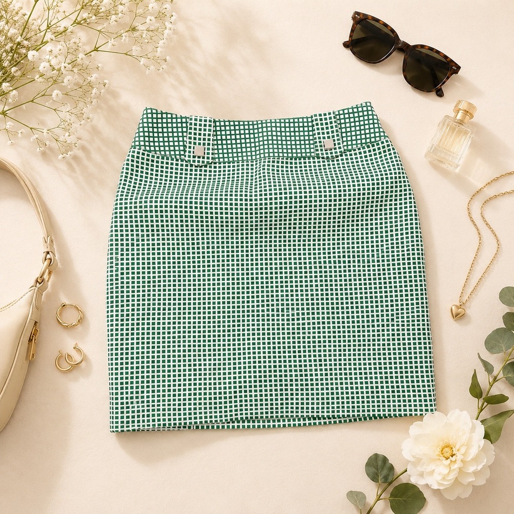 Antonio Melani Green White Checkered Mini Skirt Women's Size 4 Career